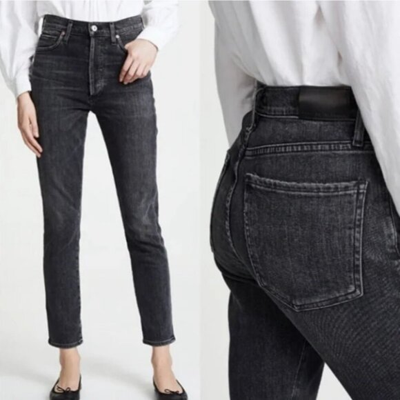 Citizens of Humanity Olivia Jeans Size 31 Black Ankle Raw Hem Hi Rise - Picture 1 of 8